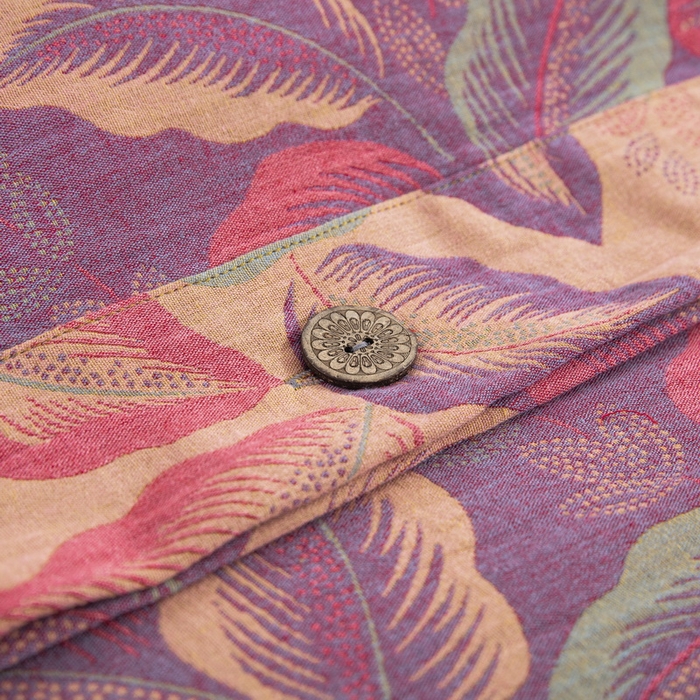 91家纺网 家纺一手货源 找家纺 鲁爱 2024新款全棉色织双层纱纽扣款四件套 叶语柔情-紫罗兰