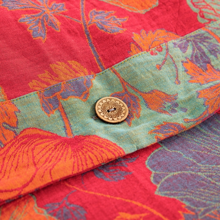 91家纺网 家纺一手货源 找家纺 鲁爱 2025新款全棉色织双层纱纽扣款四件套 虞美人-红