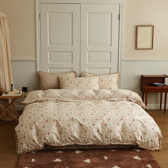 91家纺网 家纺一手货源 找家纺 棉眠 2024新款棉加绒毛球款四件套第二批 红茶（棉加绒）