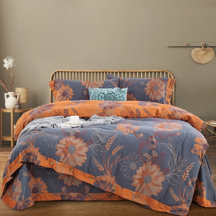 91家纺网 家纺一手货源 找家纺 （总）鲁爱 2025新款全棉色织双层纱纽扣款四件套