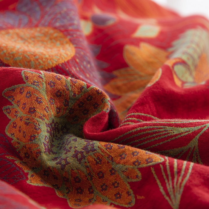 91家纺网 家纺一手货源 找家纺 鲁爱 2025新款全棉色织双层纱纽扣款四件套 花开半夏-红