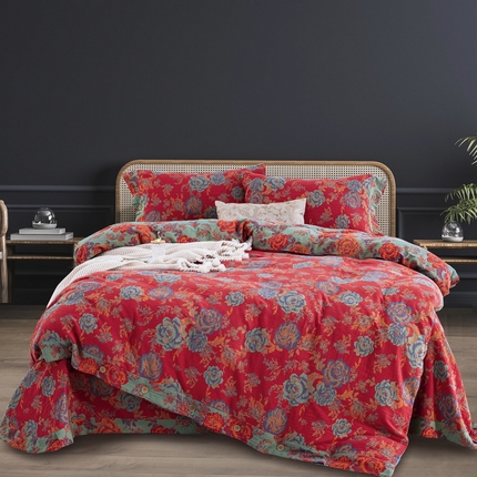 91家纺网 家纺一手货源 找家纺 （总）鲁爱 2025新款全棉色织双层纱纽扣款四件套