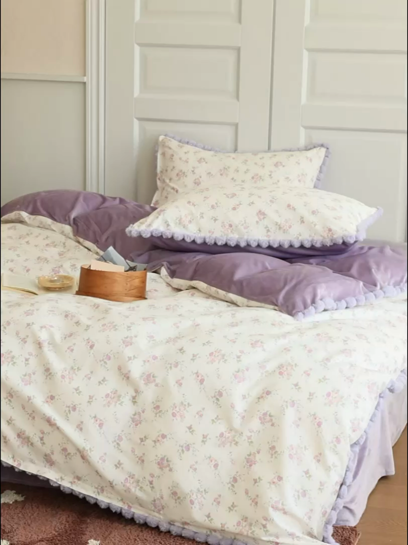 91家纺网 家纺一手货源 找家纺 棉眠 2024新款棉加绒毛球款四件套第二批 粉红雪山（棉加绒）