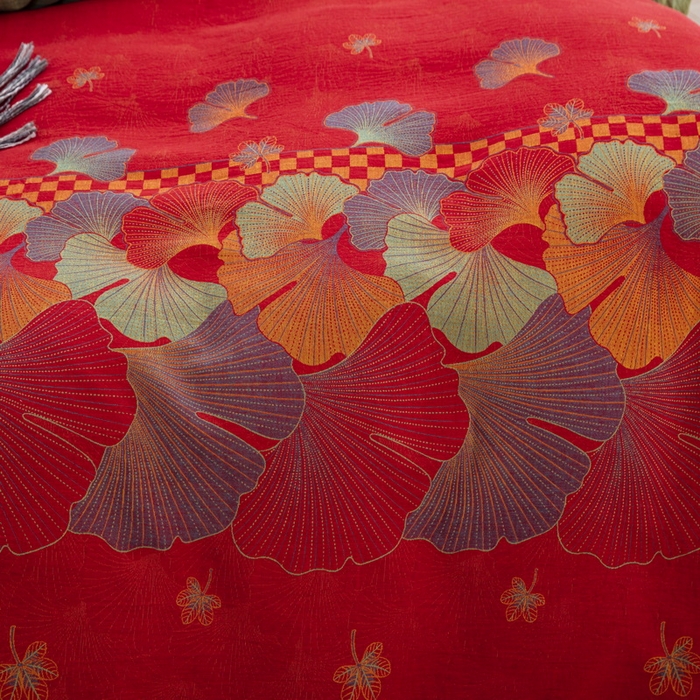 91家纺网 家纺一手货源 找家纺 鲁爱 2025新款全棉色织双层纱纽扣款四件套 银彬乡恋-红