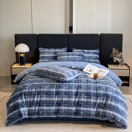 91家纺网 家纺一手货源 找家纺 （总）博纳家纺 2024新款兔毛绒立体格子四件套系列