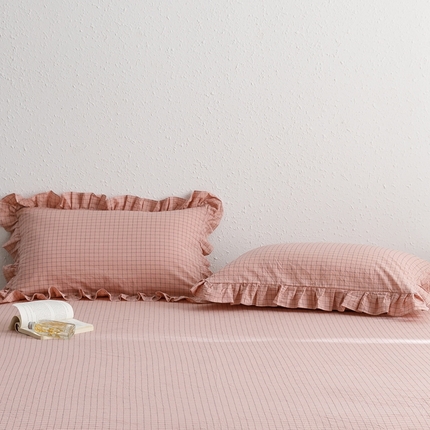 忘忧草 2024新款全棉格子花边枕套 格物-豆沙