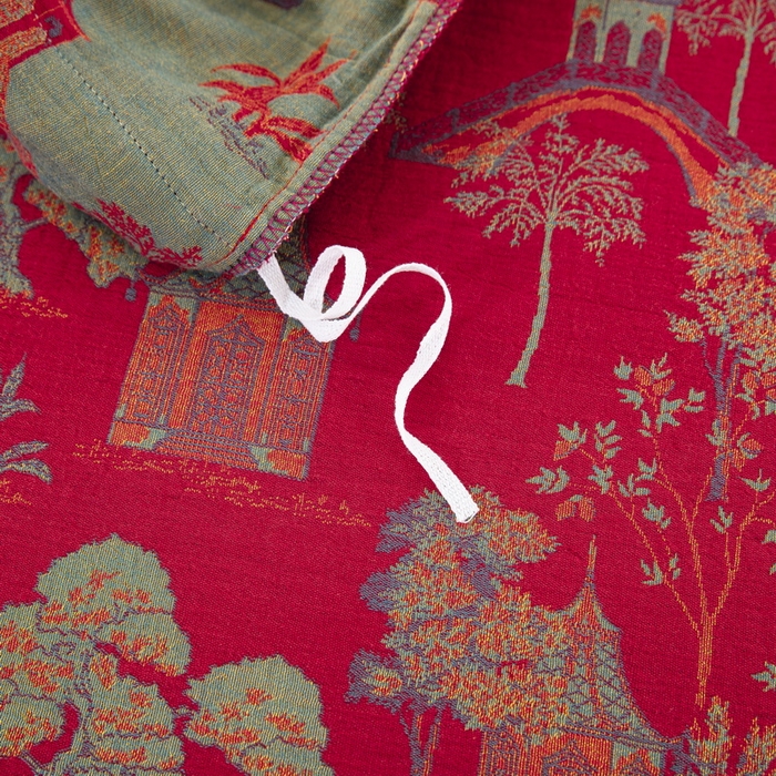 91家纺网 家纺一手货源 找家纺 鲁爱 2025新款全棉色织双层纱纽扣款四件套 蓝调-红