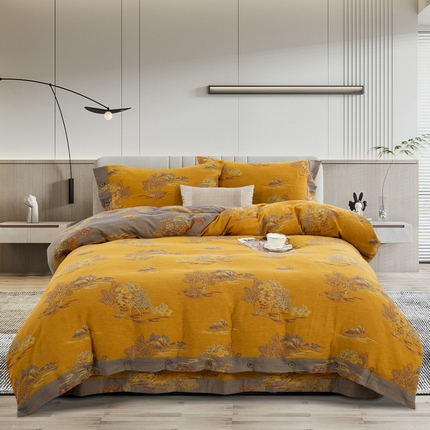 91家纺网 家纺一手货源 找家纺 （总）鲁爱 2025新款全棉色织双层纱纽扣款四件套