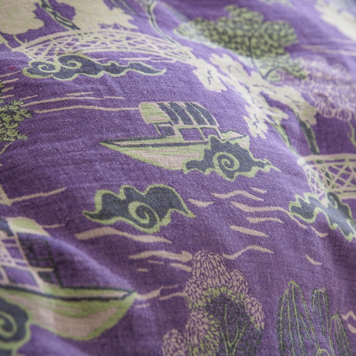 91家纺网 家纺一手货源 找家纺 鲁爱 2025新款全棉色织双层纱纽扣款四件套 烟雨湖畔-紫