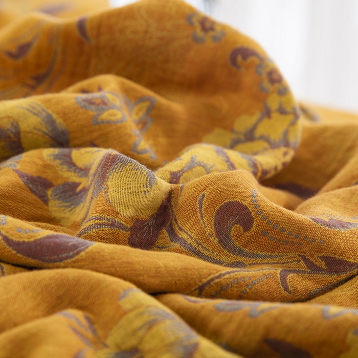 91家纺网 家纺一手货源 找家纺 鲁爱 2025新款全棉色织双层纱纽扣款四件套 陌上花开-黄