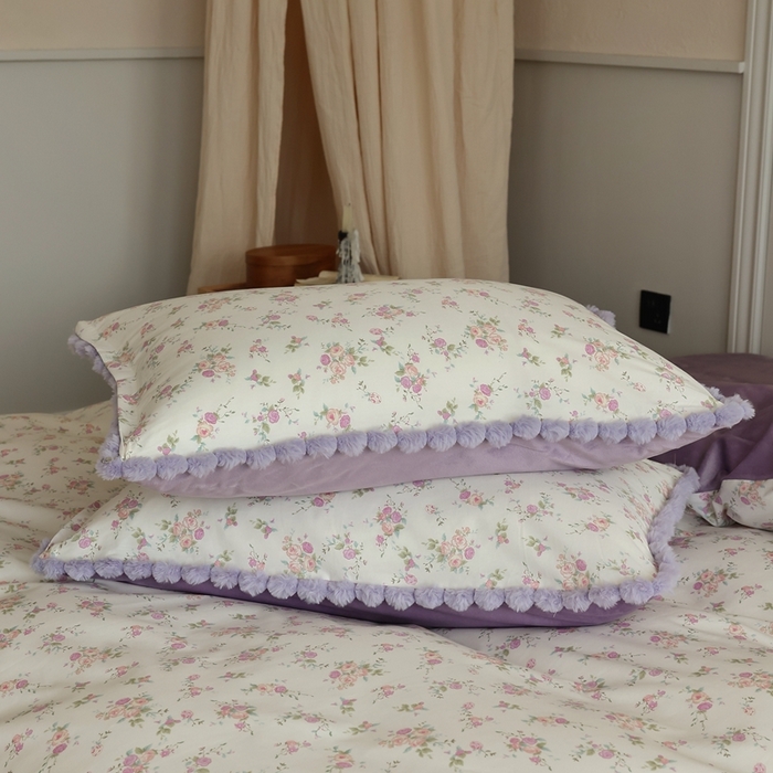 91家纺网 家纺一手货源 找家纺 棉眠 2024新款棉加绒毛球款四件套第二批 粉红雪山（棉加绒）