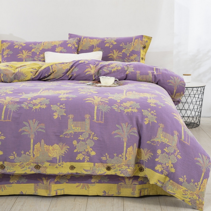 91家纺网 家纺一手货源 找家纺 （总）鲁爱 2025新款全棉色织双层纱纽扣款四件套