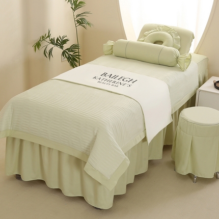 91家纺网 家纺一手货源 找家纺 琪宝阁 2024新款亲肤棉美 容床罩套件-泡泡纱 绿色