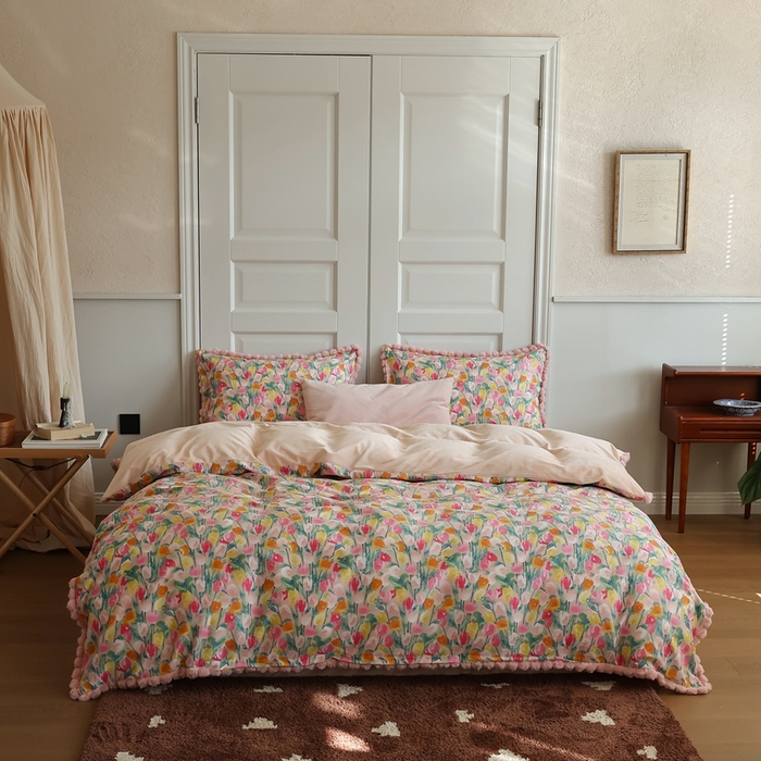 91家纺网 家纺一手货源 找家纺 棉眠 2024新款棉加绒毛球款四件套第二批 玫瑰故事（棉加绒）