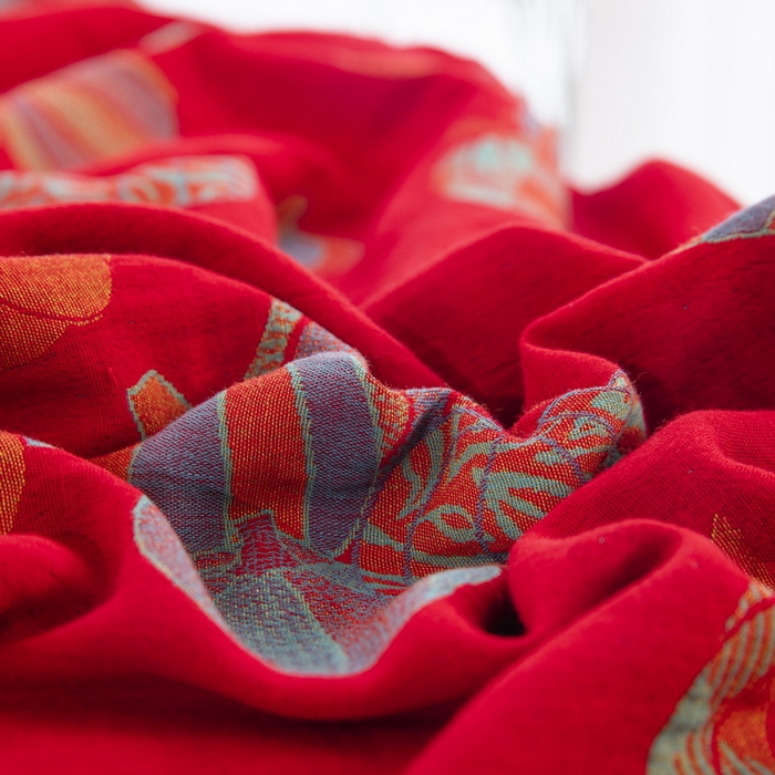 91家纺网 家纺一手货源 找家纺 鲁爱 2025新款全棉色织双层纱纽扣款四件套 子孙满堂-红