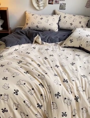 91家纺网 家纺一手货源 找家纺 梦卓家纺 2025新款亲肤超柔印花水洗棉四件套 奔跑小兔