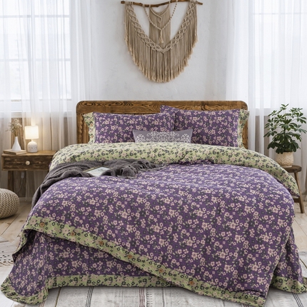 91家纺网 家纺一手货源 找家纺 （总）鲁爱 2025新款全棉色织双层纱纽扣款四件套