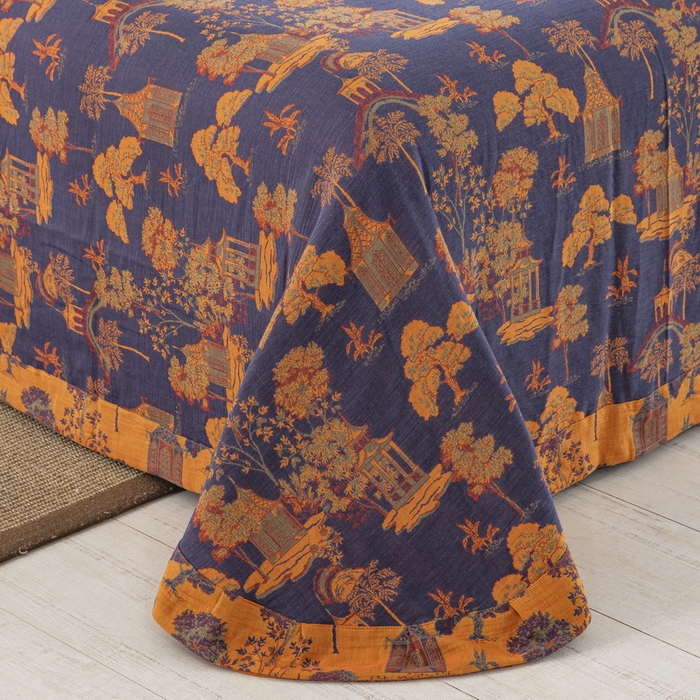 91家纺网 家纺一手货源 找家纺 鲁爱 2025新款全棉色织双层纱纽扣款四件套 蓝调-深兰