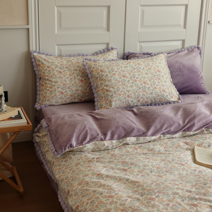 91家纺网 家纺一手货源 找家纺 棉眠 2024新款棉加绒毛球款四件套第二批 美琪（棉加绒）