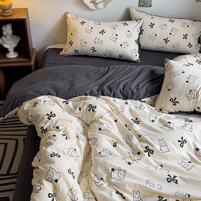 91家纺网 家纺一手货源 找家纺 梦卓家纺 2025新款亲肤超柔印花水洗棉四件套 奔跑小兔