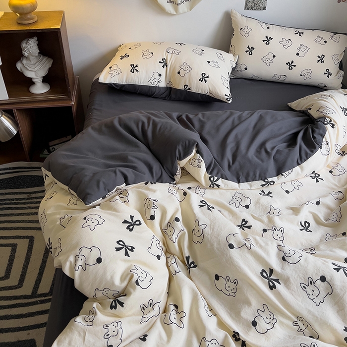 91家纺网 家纺一手货源 找家纺 梦卓家纺 2025新款亲肤超柔印花水洗棉四件套 奔跑小兔