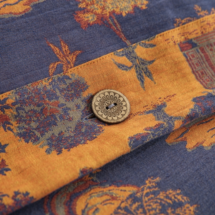 91家纺网 家纺一手货源 找家纺 鲁爱 2025新款全棉色织双层纱纽扣款四件套 蓝调-深兰