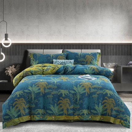 91家纺网 家纺一手货源 找家纺 （总）鲁爱 2025新款全棉色织双层纱纽扣款四件套