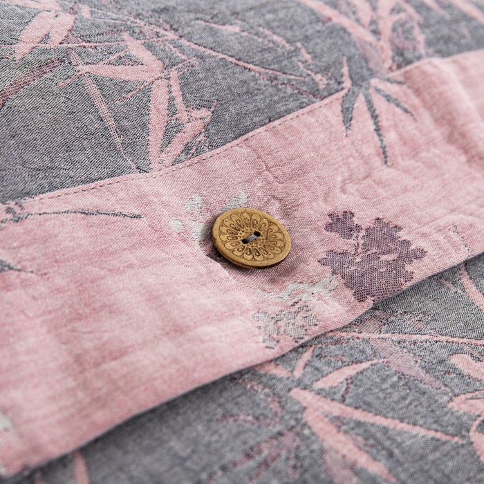 91家纺网 家纺一手货源 找家纺 鲁爱 2025新款全棉色织双层纱纽扣款四件套 竹韵-粉灰