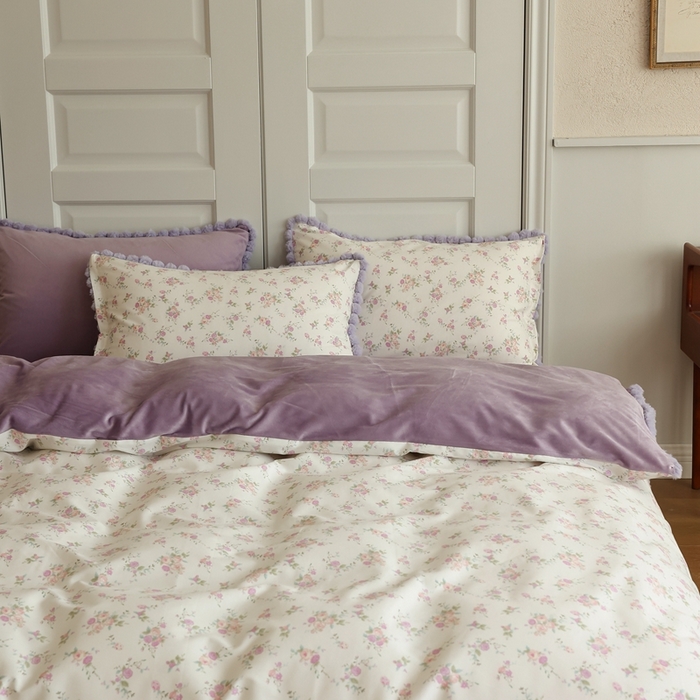 91家纺网 家纺一手货源 找家纺 棉眠 2024新款棉加绒毛球款四件套第二批 粉红雪山（棉加绒）