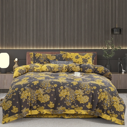 91家纺网 家纺一手货源 找家纺 （总）鲁爱 2025新款全棉色织双层纱纽扣款四件套