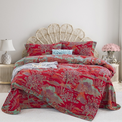 91家纺网 家纺一手货源 找家纺 （总）鲁爱 2025新款全棉色织双层纱纽扣款四件套