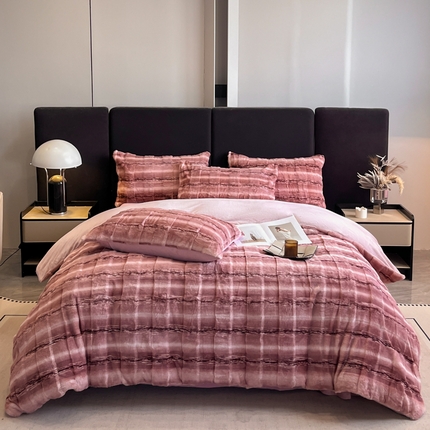 91家纺网 家纺一手货源 找家纺 （总）博纳家纺 2024新款兔毛绒立体格子四件套系列