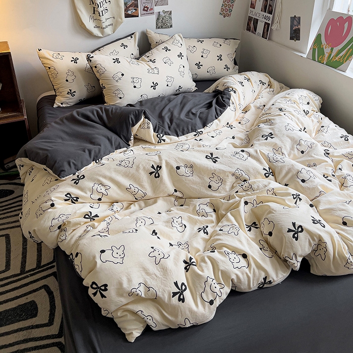 91家纺网 家纺一手货源 找家纺 梦卓家纺 2025新款亲肤超柔印花水洗棉四件套 奔跑小兔