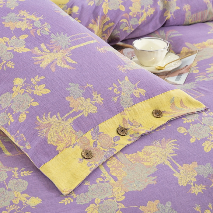 91家纺网 家纺一手货源 找家纺 （总）鲁爱 2025新款全棉色织双层纱纽扣款四件套