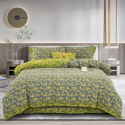 91家纺网 家纺一手货源 找家纺 （总）鲁爱 2025新款全棉色织双层纱纽扣款四件套