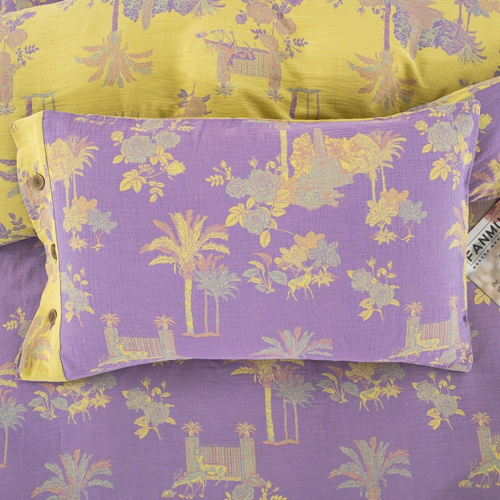 91家纺网 家纺一手货源 找家纺 （总）鲁爱 2025新款全棉色织双层纱纽扣款四件套