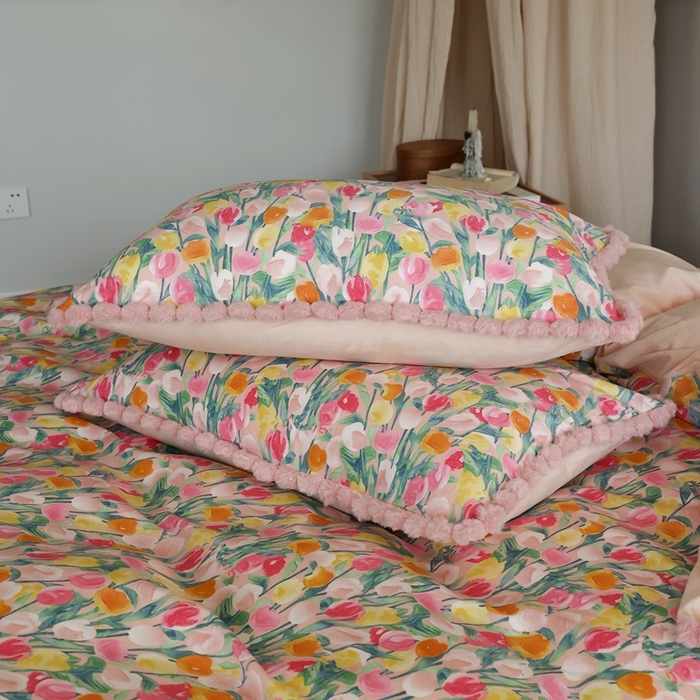 91家纺网 家纺一手货源 找家纺 棉眠 2024新款棉加绒毛球款四件套第二批 玫瑰故事（棉加绒）