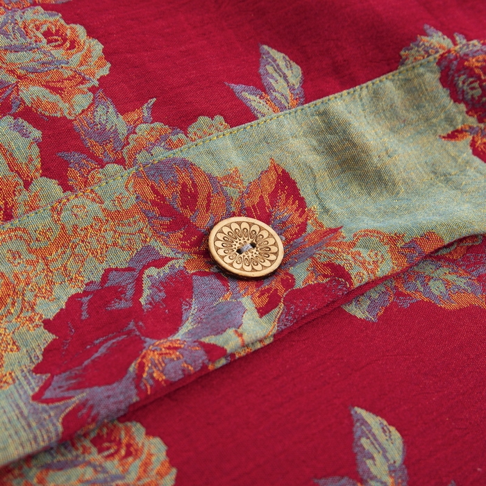 91家纺网 家纺一手货源 找家纺 鲁爱 2025新款全棉色织双层纱纽扣款四件套 潘之花园-红