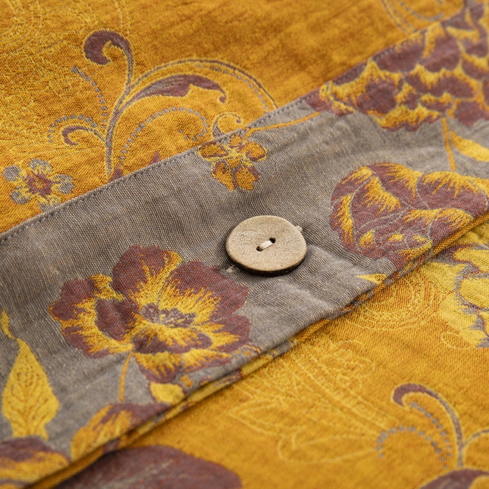 91家纺网 家纺一手货源 找家纺 鲁爱 2025新款全棉色织双层纱纽扣款四件套 陌上花开-黄