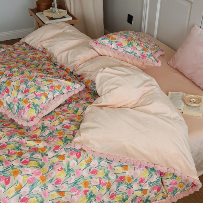 91家纺网 家纺一手货源 找家纺 棉眠 2024新款棉加绒毛球款四件套第二批 玫瑰故事（棉加绒）