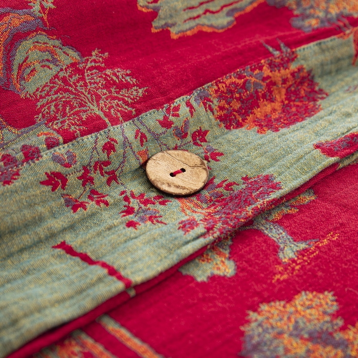 91家纺网 家纺一手货源 找家纺 鲁爱 2025新款全棉色织双层纱纽扣款四件套 蓝调-红