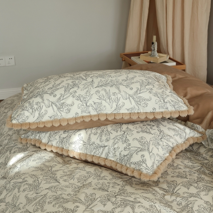 91家纺网 家纺一手货源 找家纺 棉眠 2024新款棉加绒毛球款四件套第二批 秋日风铃（棉加绒）