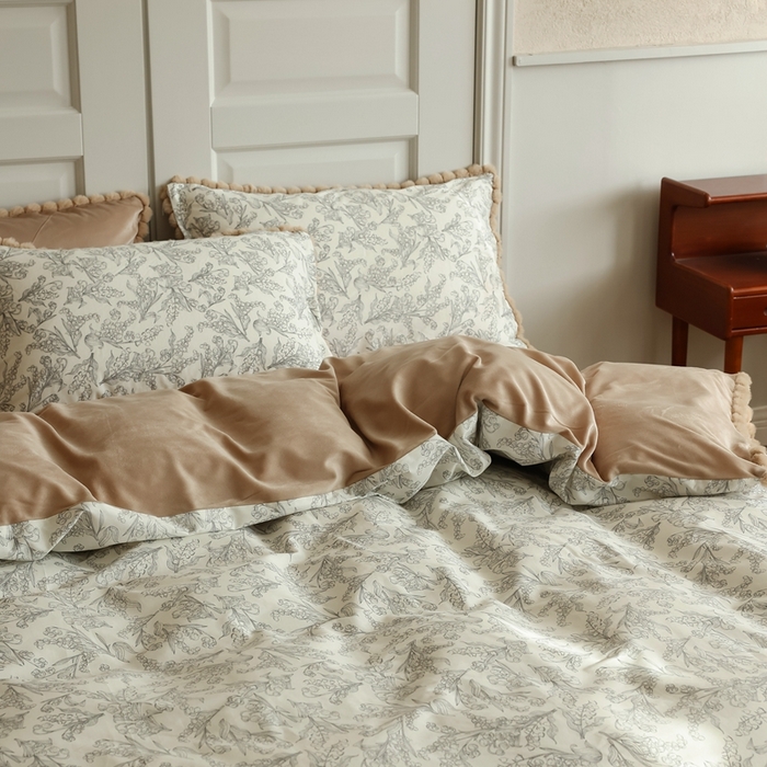 91家纺网 家纺一手货源 找家纺 棉眠 2024新款棉加绒毛球款四件套第二批 秋日风铃（棉加绒）