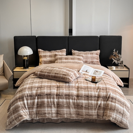 91家纺网 家纺一手货源 找家纺 （总）博纳家纺 2024新款兔毛绒立体格子四件套系列