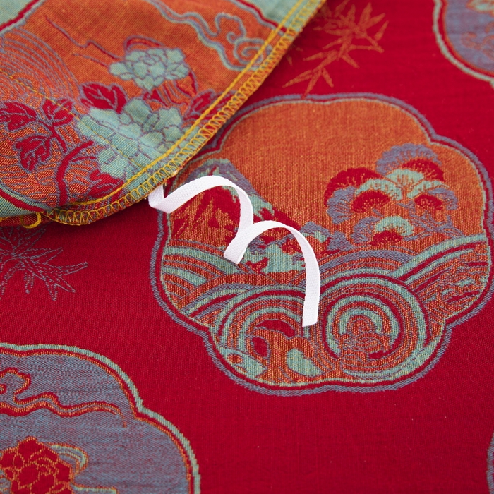 91家纺网 家纺一手货源 找家纺 鲁爱 2025新款全棉色织双层纱纽扣款四件套 镜花水月-红