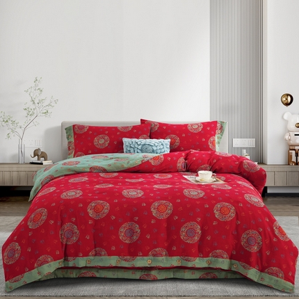 91家纺网 家纺一手货源 找家纺 （总）鲁爱 2025新款全棉色织双层纱纽扣款四件套