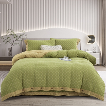 91家纺网 家纺一手货源 找家纺 （总）鲁爱 2025新款全棉色织双层纱纽扣款四件套