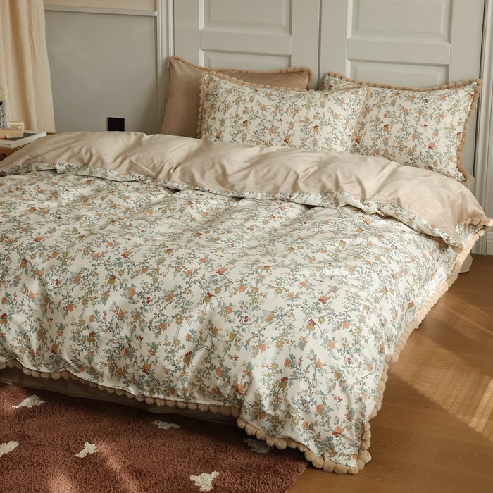 91家纺网 家纺一手货源 找家纺 棉眠 2024新款棉加绒毛球款四件套第二批 秋茗（棉加绒）