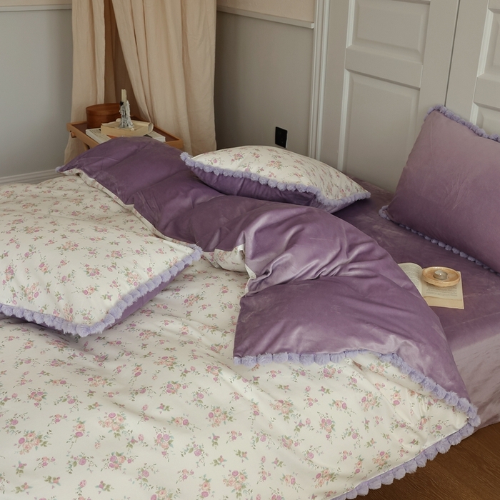 91家纺网 家纺一手货源 找家纺 棉眠 2024新款棉加绒毛球款四件套第二批 粉红雪山（棉加绒）