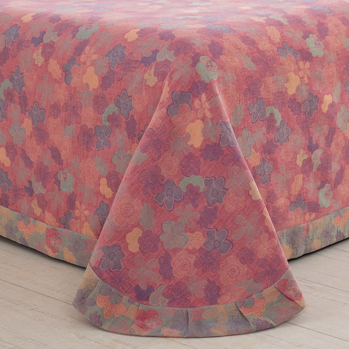 91家纺网 家纺一手货源 找家纺 鲁爱 2025新款全棉色织双层纱纽扣款四件套 花影重叠-粉